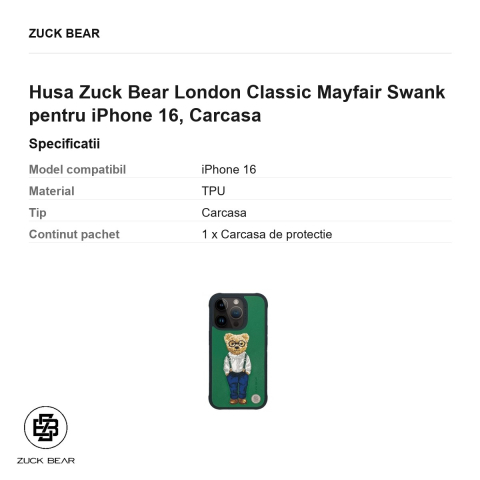 Husa Zuck Bear London Classic Mayfair Swank pentru iPhone 16, Carcasa [2]