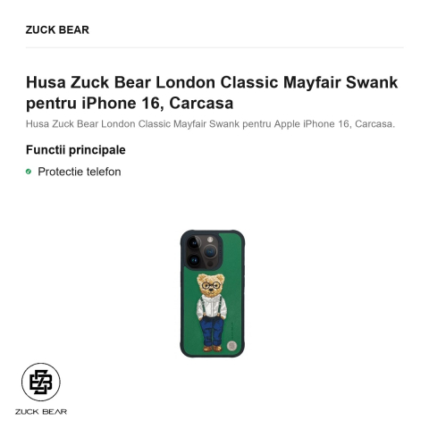 Husa Zuck Bear London Classic Mayfair Swank pentru iPhone 16, Carcasa [1]