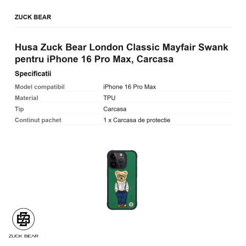 Husa Zuck Bear London Classic Mayfair Swank pentru iPhone 16 Pro Max, Carcasa [2]
