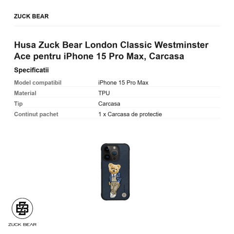 Husa Zuck Bear London Classic Westminster Ace pentru iPhone 15 Pro Max, Carcasa [2]
