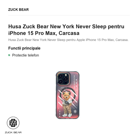 Husa Zuck Bear New York Never Sleep pentru iPhone 15 Pro Max, Carcasa [1]