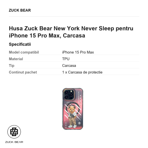Husa Zuck Bear New York Never Sleep pentru iPhone 15 Pro Max, Carcasa [2]
