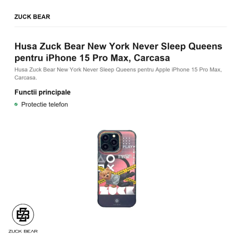 Husa Zuck Bear New York Never Sleep Queens pentru iPhone 15 Pro Max, Carcasa [1]