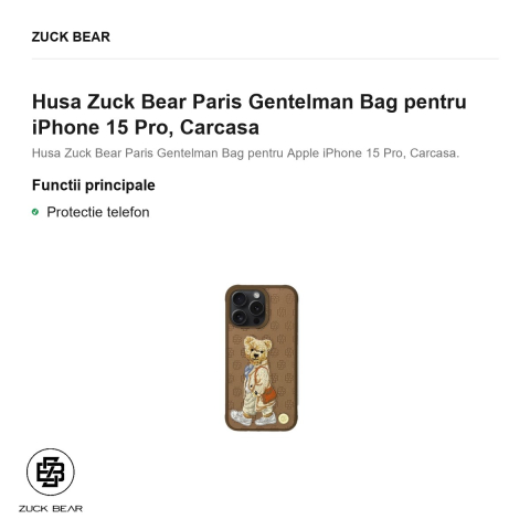Husa Zuck Bear Paris Gentelman Bag pentru iPhone 15 Pro, Carcasa [1]