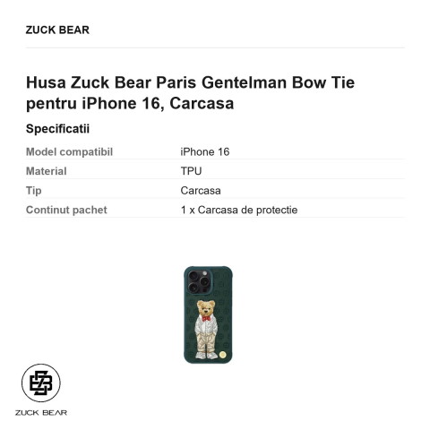 Husa Zuck Bear Paris Gentelman Bow Tie pentru iPhone 16, Carcasa [2]