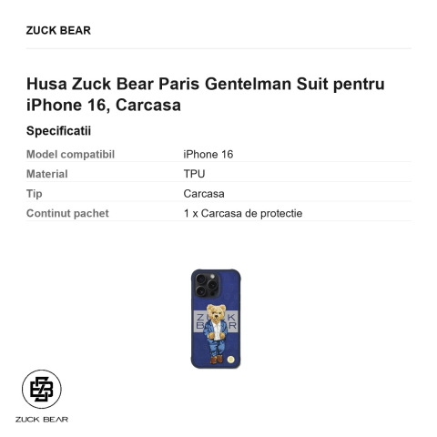 Husa Zuck Bear Paris Gentelman Suit pentru iPhone 16, Carcasa [2]