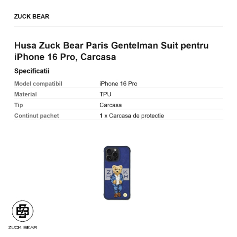 Husa Zuck Bear Paris Gentelman Suit pentru iPhone 16 Pro, Carcasa [2]