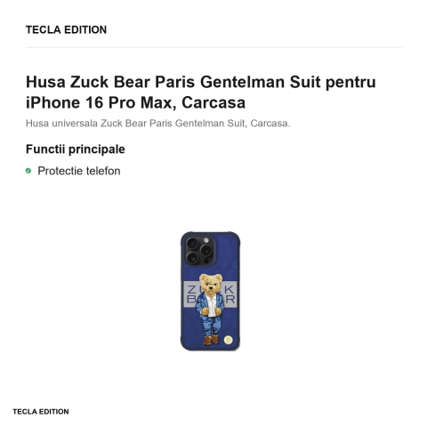 Husa Zuck Bear Paris Gentelman Suit pentru iPhone 16 Pro Max, Carcasa [1]