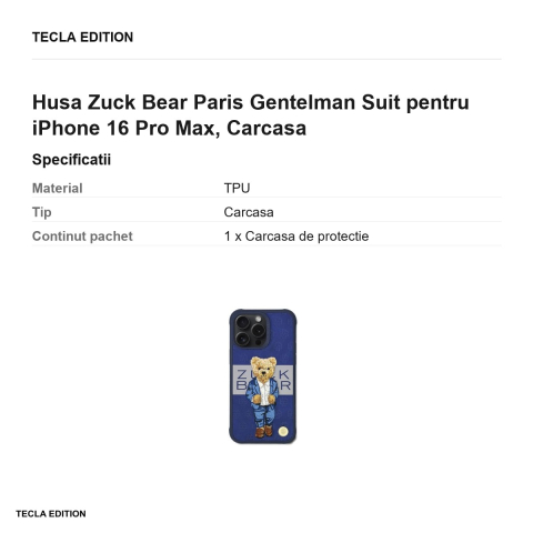 Husa Zuck Bear Paris Gentelman Suit pentru iPhone 16 Pro Max, Carcasa [2]