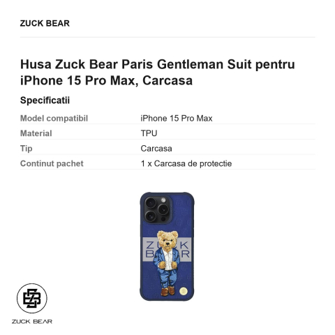 Husa Zuck Bear Paris Gentleman Suit pentru iPhone 15 Pro Max, Carcasa [2]