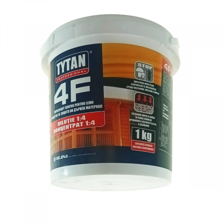 Impregnant ignifug pentru lemn 4F, 1kg, Tytan Professional 0094, tip cristale, anti-foc, insecte, ciuperci, mucegai, rosu [1]