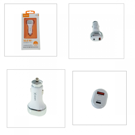 Incarcator auto 52.5W X-START CC117, cu 2 porturi, 1 x USB-C PD 30W, 1 x USB-A QC3.0, cu protectie, alb [4]