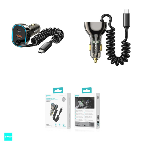 Incarcator auto BWOO CC96C, PD 30 W, 1x USB-C + 1x USB, cablu 1.5m, gri [3]