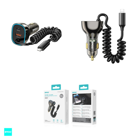 Incarcator auto BWOO CC96L, PD 30 W, 1x USB-C + 1x USB, cablu 1.5m, gri [3]