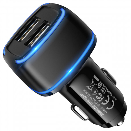 Incarcator auto dual USB, Borofone BZ14, DC 12-24V, 5V 2.4 A, cu iluminare LED ambientala, negru [1]