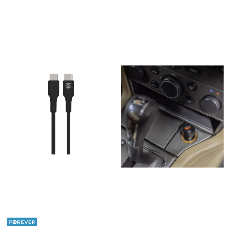 Incarcator auto Forever CC-06, PD QC 20 W, 1x USB-C + 1x USB, cu cablu USB-C - USB-C, negru [4]