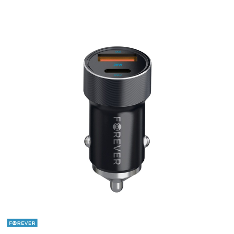 Incarcator auto - Incarcator auto Forever CC-06, PD QC 20 W, 1x USB-C + 1x USB, cu cablu USB-C - USB-C, negru