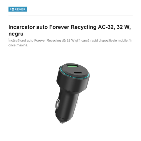 Incarcator auto Forever Recycling AC-32, 32 W, negru [1]