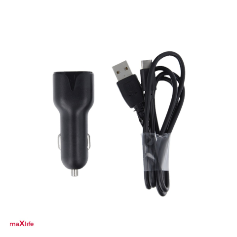 Incarcator auto - Incarcator auto Maxlife MXCC-01, 2.4 A, 2x USB, cu cablu USB-C, negru