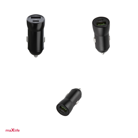 Incarcator auto Maxlife MXCC-04, PD QC 20 W, 1x USB-C + 1x USB, cu cablu USB-C - USB-C, negru [3]