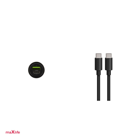 Incarcator auto Maxlife MXCC-04, PD QC 20 W, 1x USB-C + 1x USB, cu cablu USB-C - USB-C, negru [4]