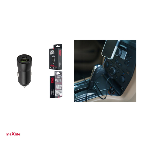 Incarcator auto Maxlife MXCC-04, PD QC 20 W, 1x USB-C + 1x USB, negru [4]