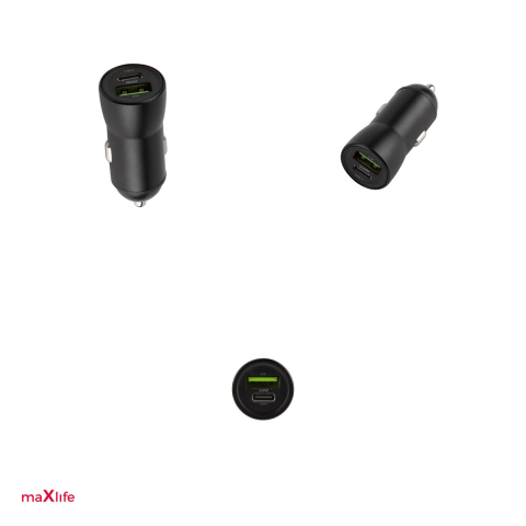Incarcator auto Maxlife MXCC-04, PD QC 20 W, 1x USB-C + 1x USB, negru [3]