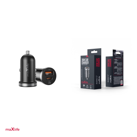Incarcator auto Maxlife MXCC-05, PD QC 35 W, 1x USB-C + 1x USB, negru [3]