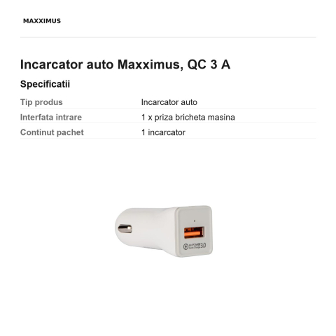 Incarcator auto Maxximus, QC 3 A [2]