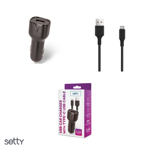 Incarcator auto Setty, 2.4 A, 1x USB, cu cablu USB-C, negru [3]