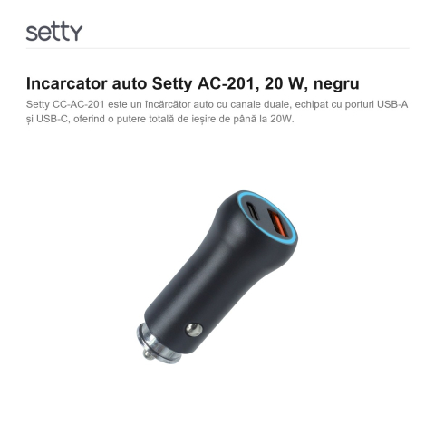 Incarcator auto Setty AC-201, 20 W, negru [1]