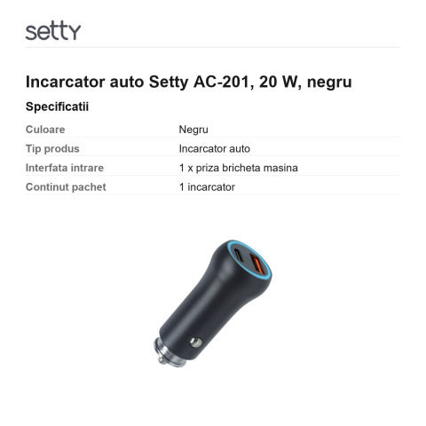 Incarcator auto Setty AC-201, 20 W, negru [2]