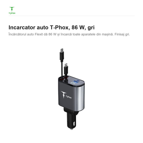 Incarcator auto T-Phox, 86 W, gri [1]