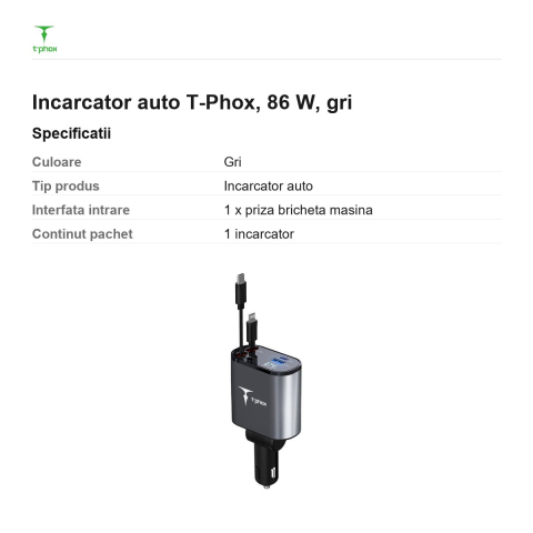 Incarcator auto T-Phox, 86 W, gri [2]