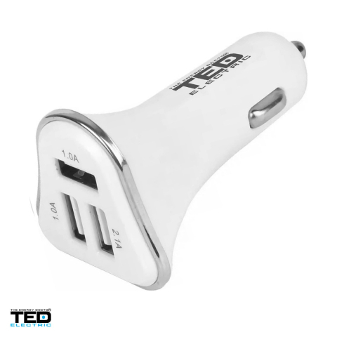 Accesorii IT - Incarcator auto TED Electric TED300020, 3x USB-A (2x 2,1 A si 1x 1 A), priza bricheta, forma triunghiulara