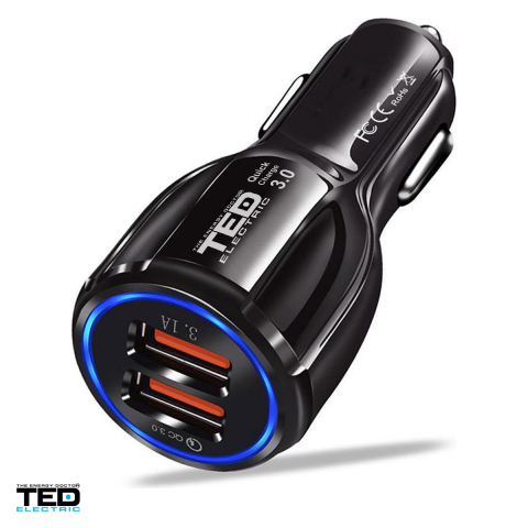 Accesorii IT - Incarcator auto TED Electric TED500017, 2x USB-A, 3 A, Fast Charge, priza bricheta