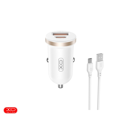 Accesorii IT - Incarcator auto XO CC56, PD QC 30 W, 1x USB + 1x USB-C, cu cablu USB - USB-C, alb