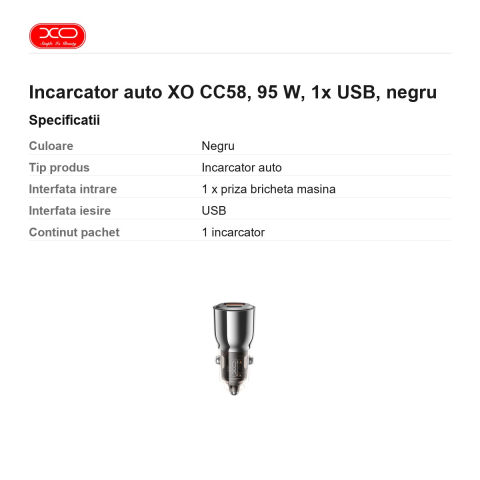 Incarcator auto XO CC58, 95 W, 1x USB, negru [2]