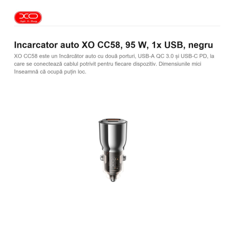 Incarcator auto XO CC58, 95 W, 1x USB, negru [1]
