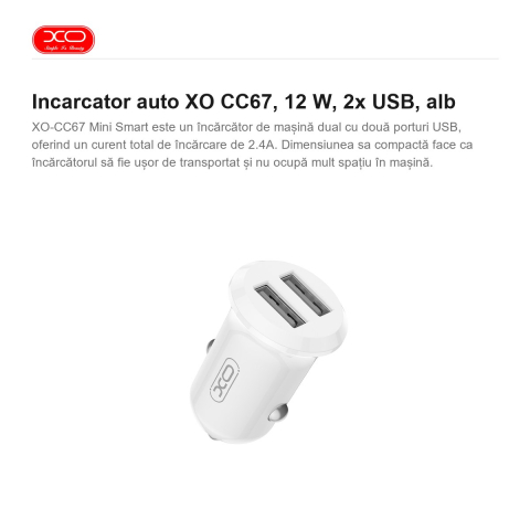 Incarcator auto XO CC67, 12 W, 2x USB, alb [1]