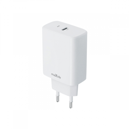 Accesorii IT - Incarcator cu port USB-C la priza Euro, Quick Charge+, PD 20W, 3A, Maxlife, 100-240V, alb