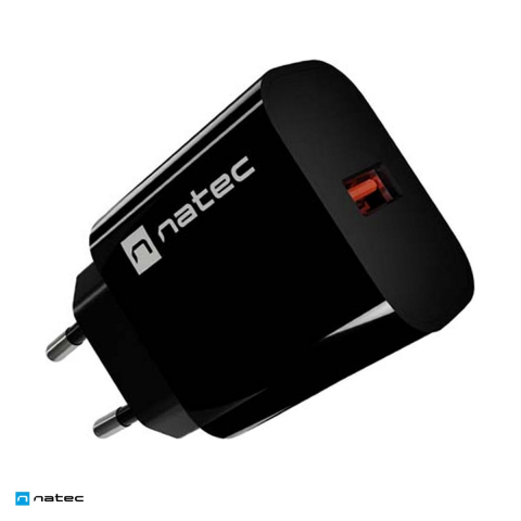 Priza retea - Incarcator de retea Natec Ribera 1 x USB-A, 18 W, Quick Charge 3.0, compatibil Apple 2.4A, Samsung AFC si Huawei FCP, negru, NUC-2393