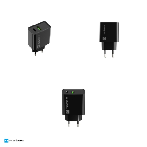 Incarcator de retea Natec Ribera, 1 x USB-A si 1 x USB-C, 20 W, Power Delivery 3.0, Quick Charge 3.0, carcasa din plastic autostingibil, negru, NUC-2062 [3]