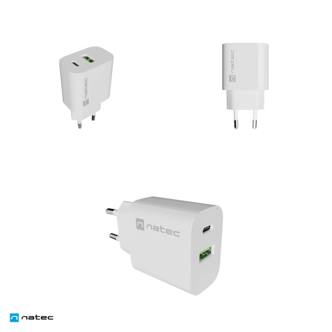 Incarcator de retea Natec Ribera, 1 x USB-A si 1 x USB-C, 20 W, Power Delivery 3.0, Quick Charge 3.0, compatibil Apple 2.4A, alb, NUC-2396 [3]