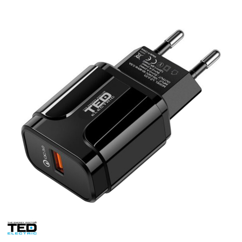 Accesorii IT - Incarcator de retea TED Electric TED600120, 1x USB, 3 A, 18 W, Fast Charge, culoare neagra