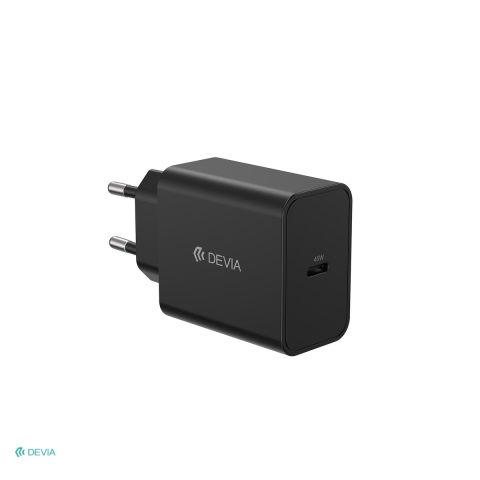 Incarcator priza retea - Incarcator Devia, PD 45 W, 3A, 1x USB-C, dimensiuni 82x45x28 mm, negru