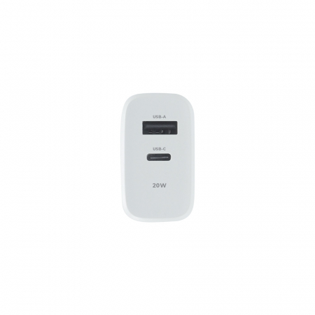 Incarcator dual cu port USB-C si USB-A la priza Euro, Quick Charge+, PD 20W, 3A, Maxlife, 100-240V, alb [1]