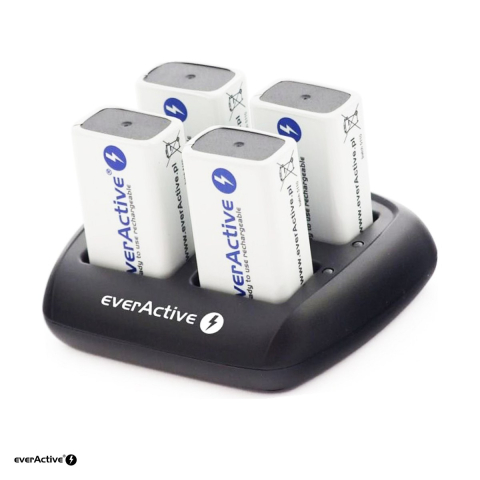 Energy - Incarcator everActive NC-109 pentru acumulatori 9V Ni-MH (6HR61, 8.4 V si 7.2 V), 4 canale independente, indicatoare LED, alimentator de retea inclus