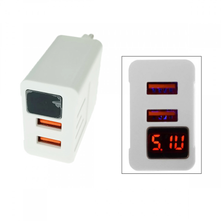 Incarcator fast charge retea, 3.1A, cu display LED si 2 porturi USB-A, APD-2S-W 69822, alb [1]