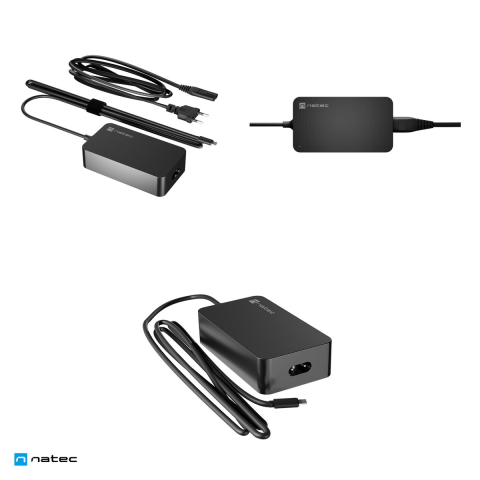 Incarcator laptop Natec Grayling GaN USB-C 65W, Power Delivery 3.0 si PPS, 5-20 V, cablu USB-C ranforsat, cablu de alimentare 1,5 m, negru, NZU-2361 [3]